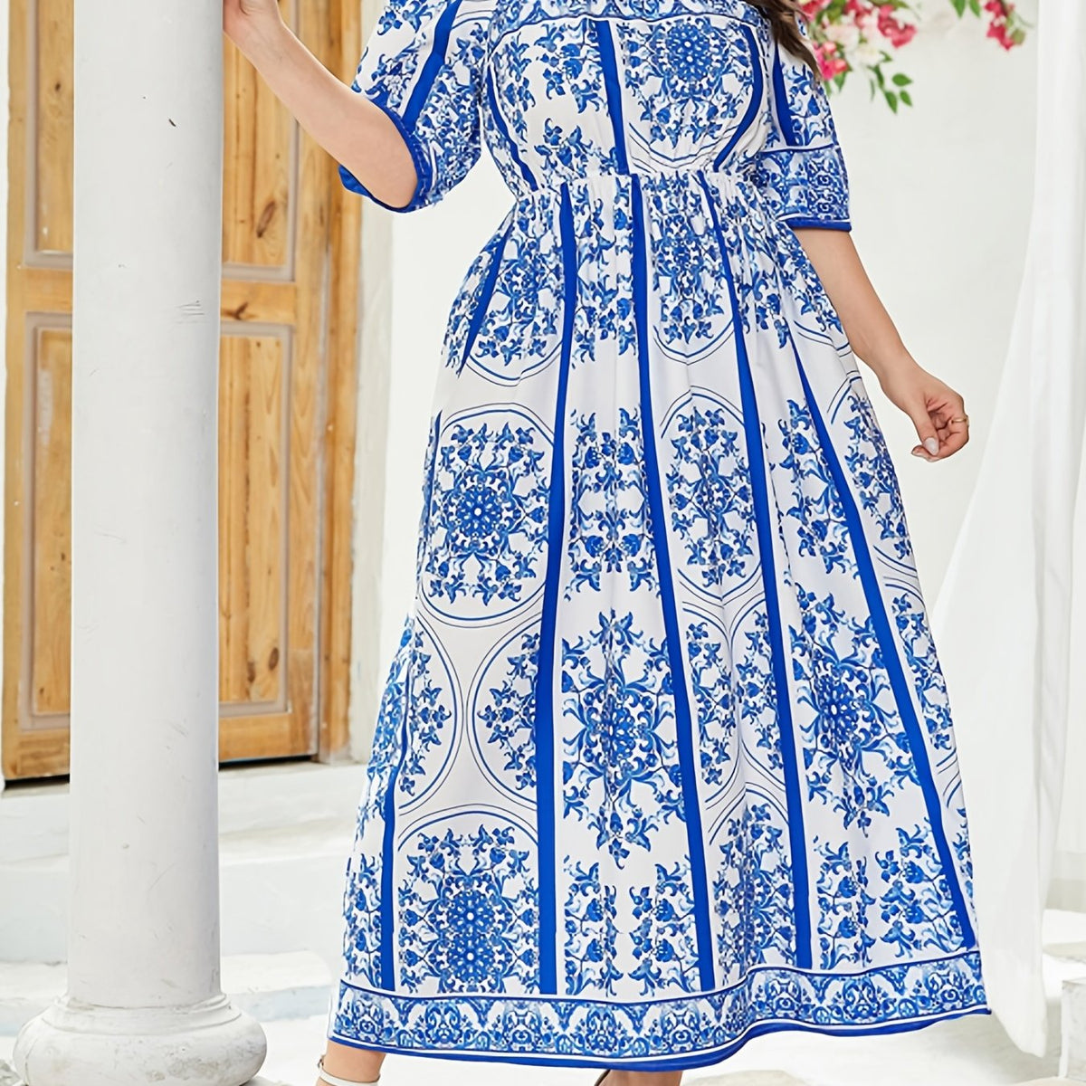  Boho Dress Off Shoulder Short Sleeve Maxi Dress
