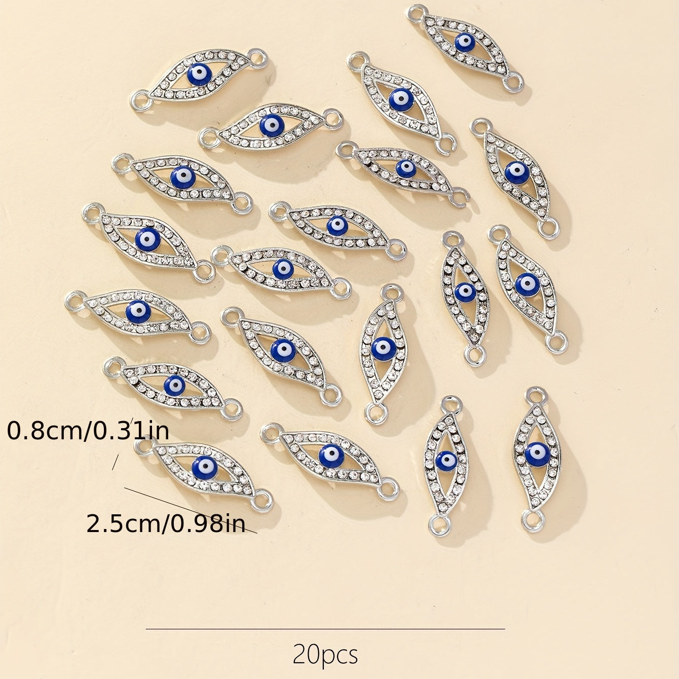 20pcs Evil Eye Double Hole Charms for DIY Jewelry, Silver Pendant
