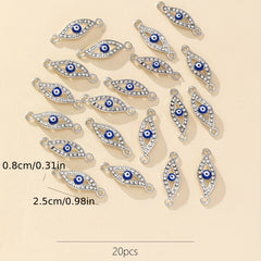 20pcs Evil Eye Double Hole Charms for DIY Jewelry, Silver Pendant