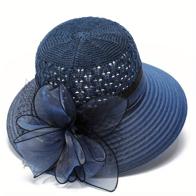 Mesh Flower Decor Bucket Hat Crochet Breathable Basin Hat Sun Hats For Women