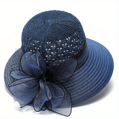 Mesh Flower Decor Bucket Hat Crochet Breathable Basin Hat Sun Hats For Women