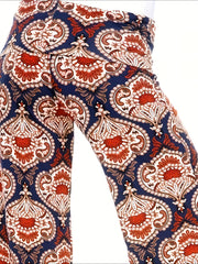  Boho Pants High Rise Wide Leg Paisley Print Stretch