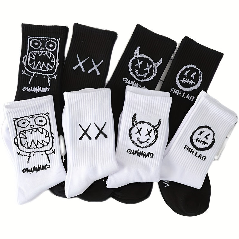 4 Pairs Cartoon Print Socks Fun Mid Tube Socks Women's Stockings