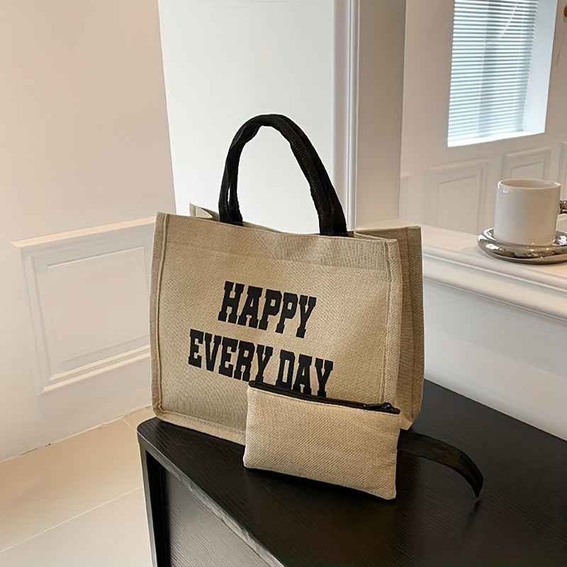 Durable Tote Bag With Little Pouch Magnet Canvas Large Capacity Handbag