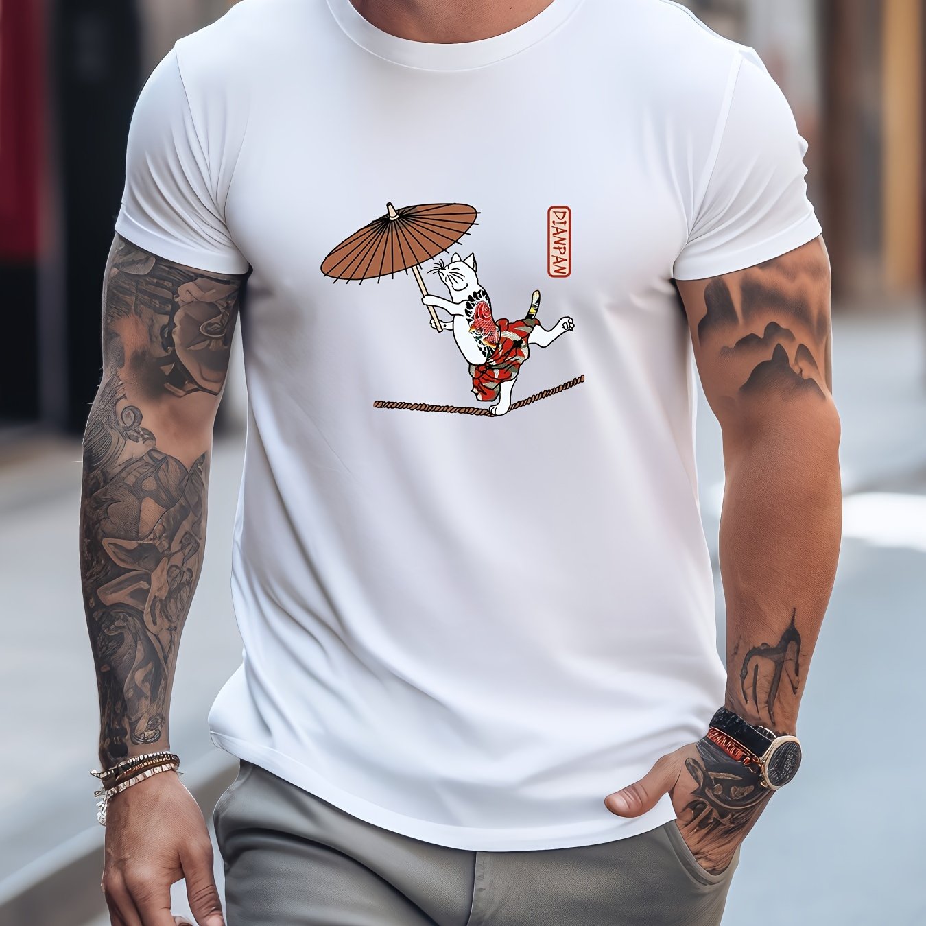 Men's Printed Sports T-shirt Round Neck Casual Tee Shirt