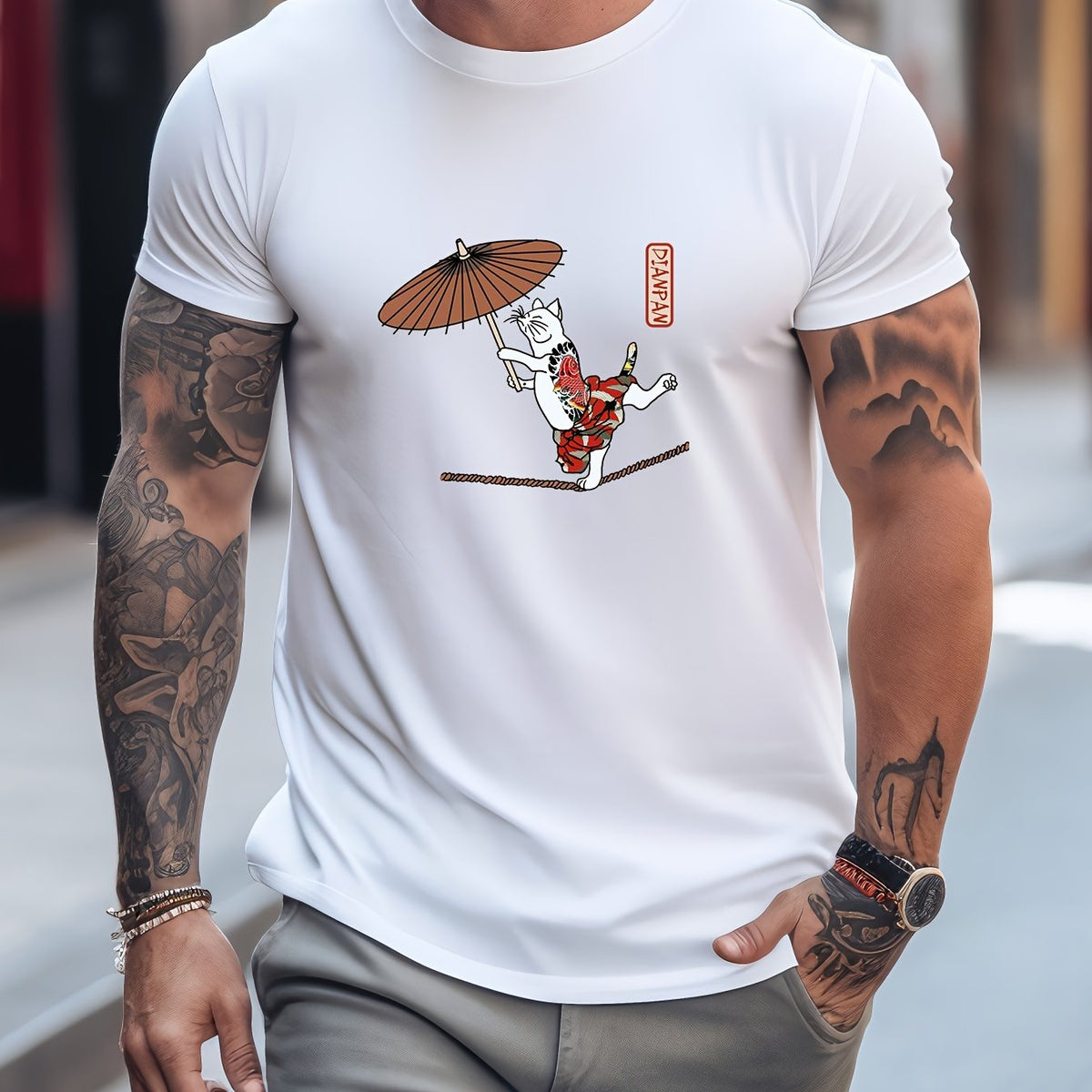 Men's Printed Sports T-shirt Round Neck Casual Tee Shirt