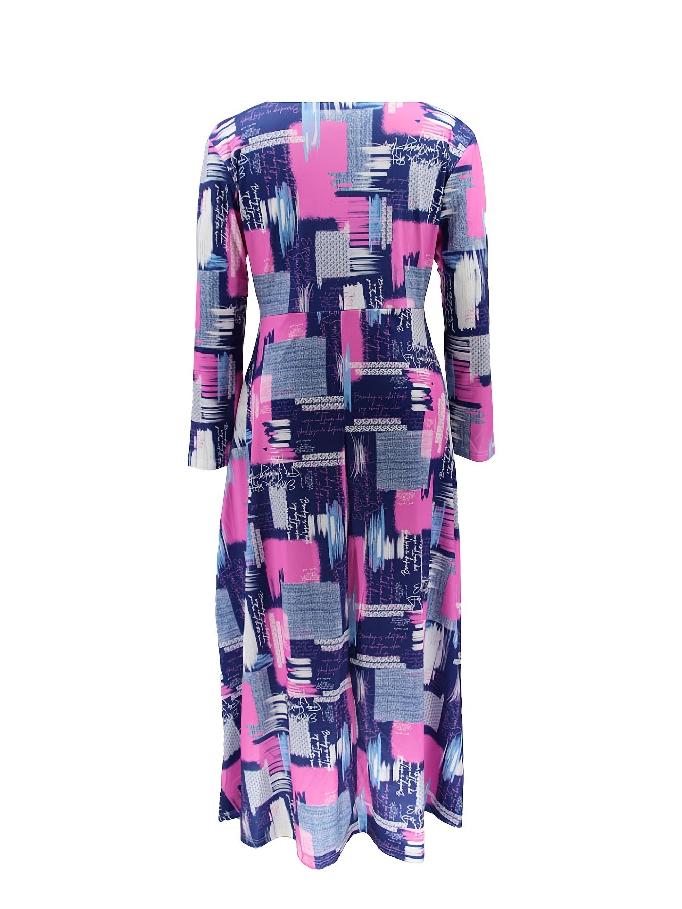  Colorblock V Neck Long Sleeve Maxi Dress Women's Plus