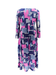  Colorblock V Neck Long Sleeve Maxi Dress Women's Plus