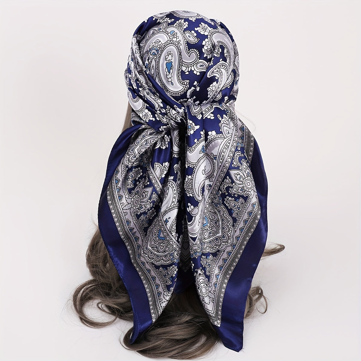 Vintage Paisley Print Square Scarf Satin Bandana Windproof Head Wrap