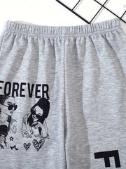 Kid Girls' Street Portrait & Letter Print Jogger Sweatpants