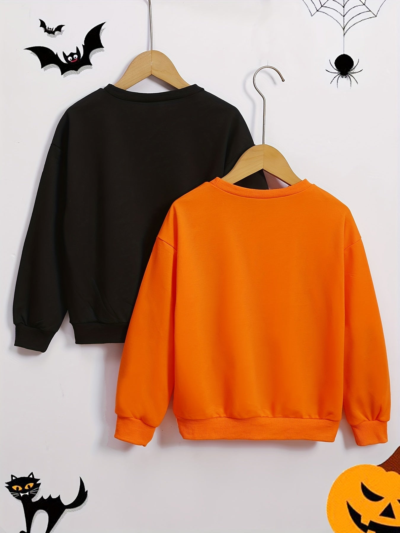 2 Boys Halloween Skull & Scary Print Sweatshirt Crew Neck Tops Outdoor