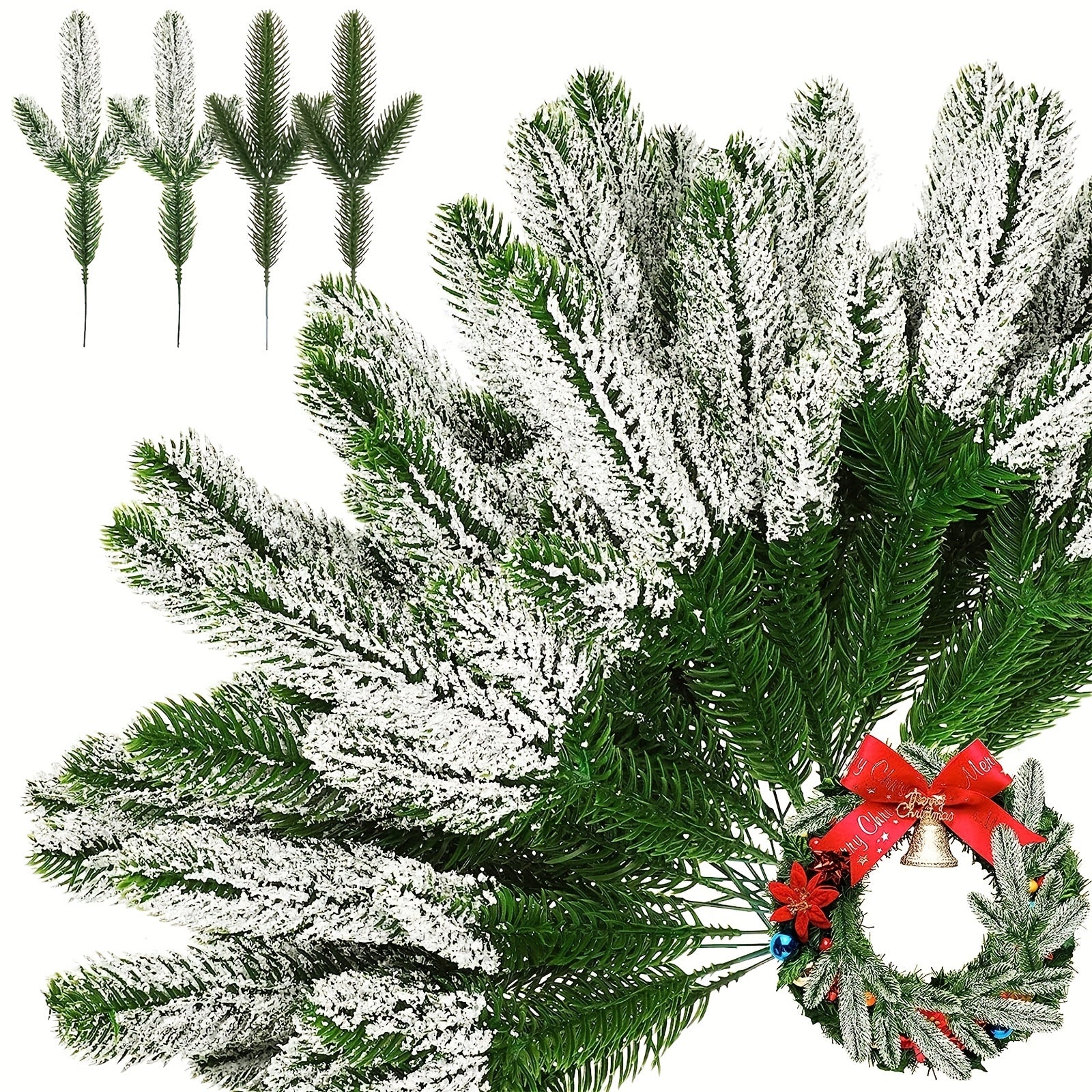 24Pcs Faux Green Pine Needles Cedar Greenery Leaves Garlands Indoor Outdoor