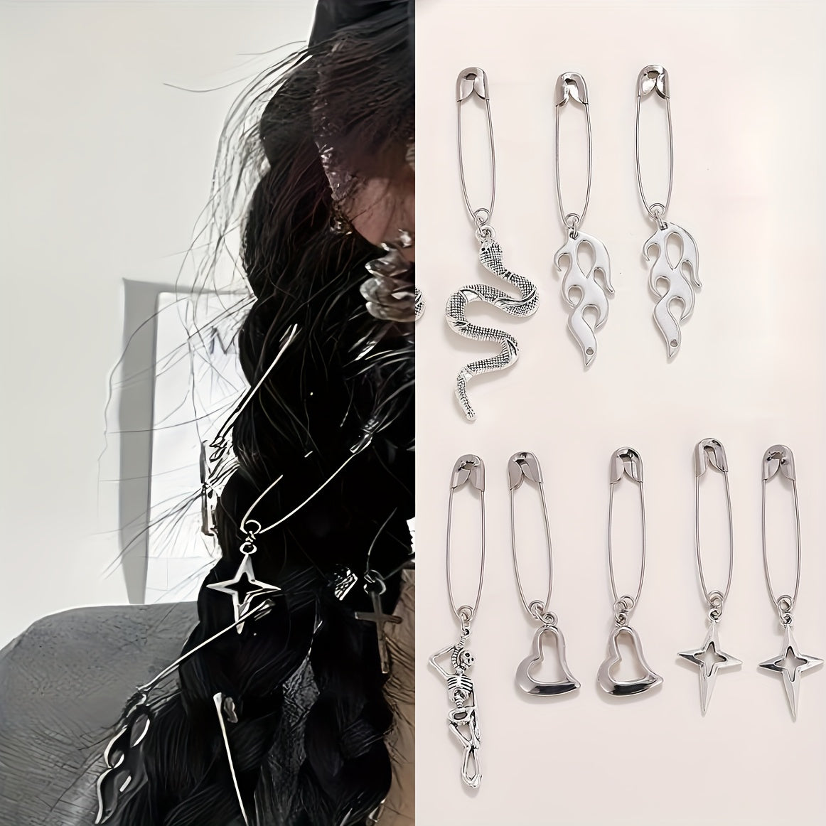 Gothic Style Hair Pin Snake Skull Shape Silvery Pin Halloween Hair Accessories