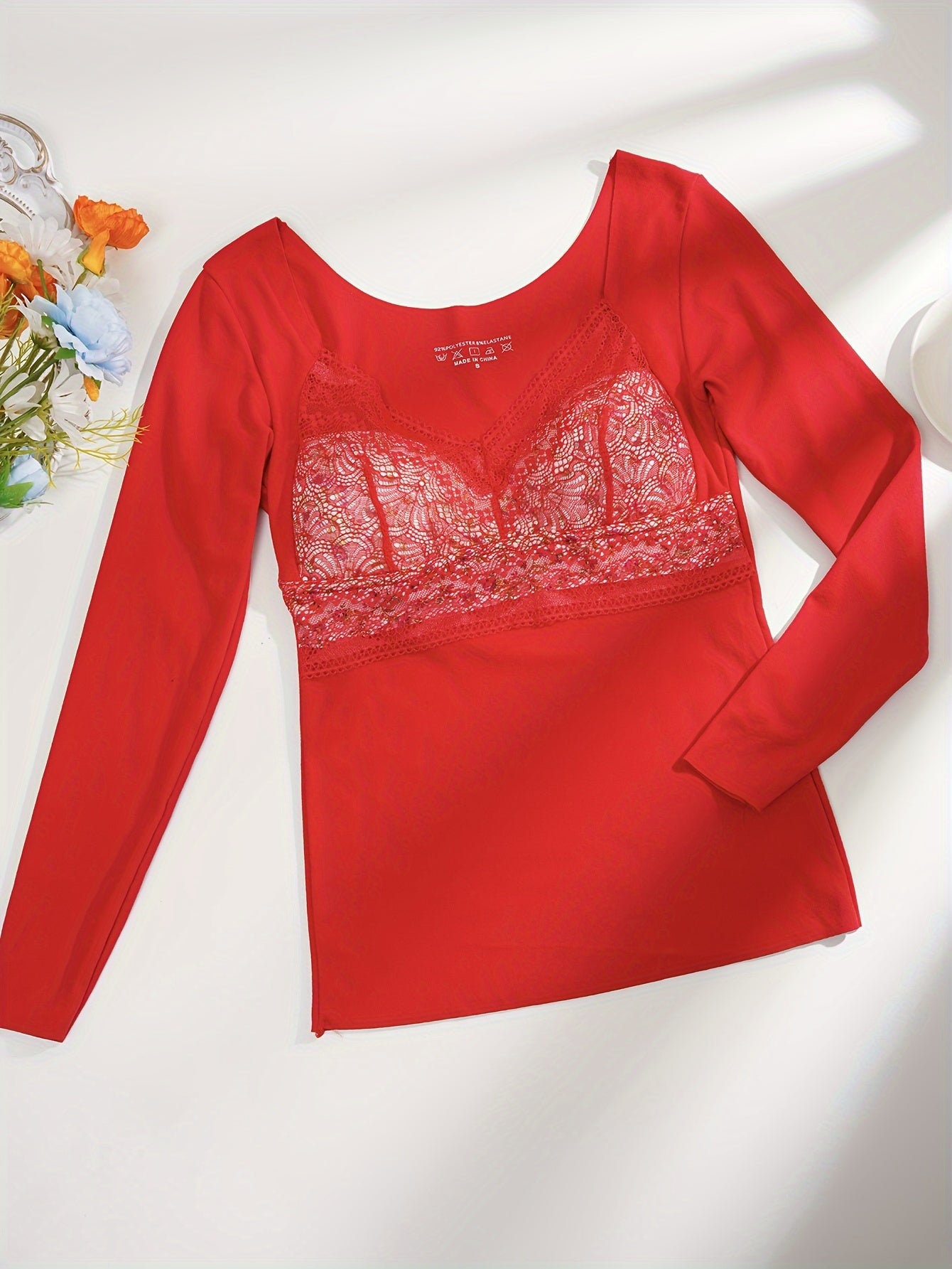 Lace Thermal Underwear Floral Print Top