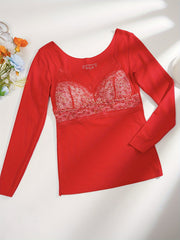 Lace Thermal Underwear Floral Print Top