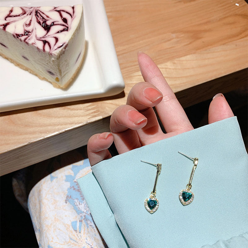 925 Silver Needle Zircon Green Crystal Earrings