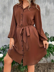  Solid Long Sleeve Button Up Shirt Dress