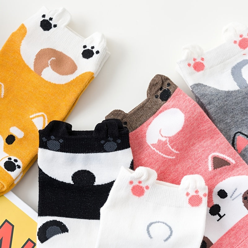 5 Pairs Cartoon Cat Ankle Socks Women's Stockings