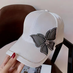 Rhinestone Butterfly Patch Baseball Cap Solid Dad Hat Casual Sun Hats For Women