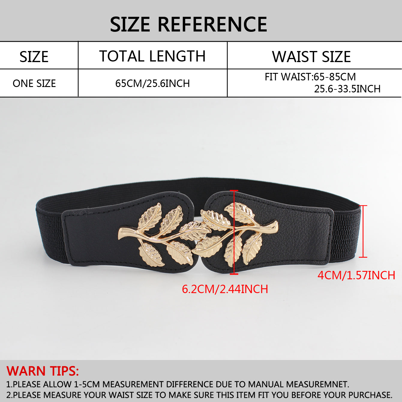 Metal Leaf Decoration Thin Elastic Waist Belt For Women