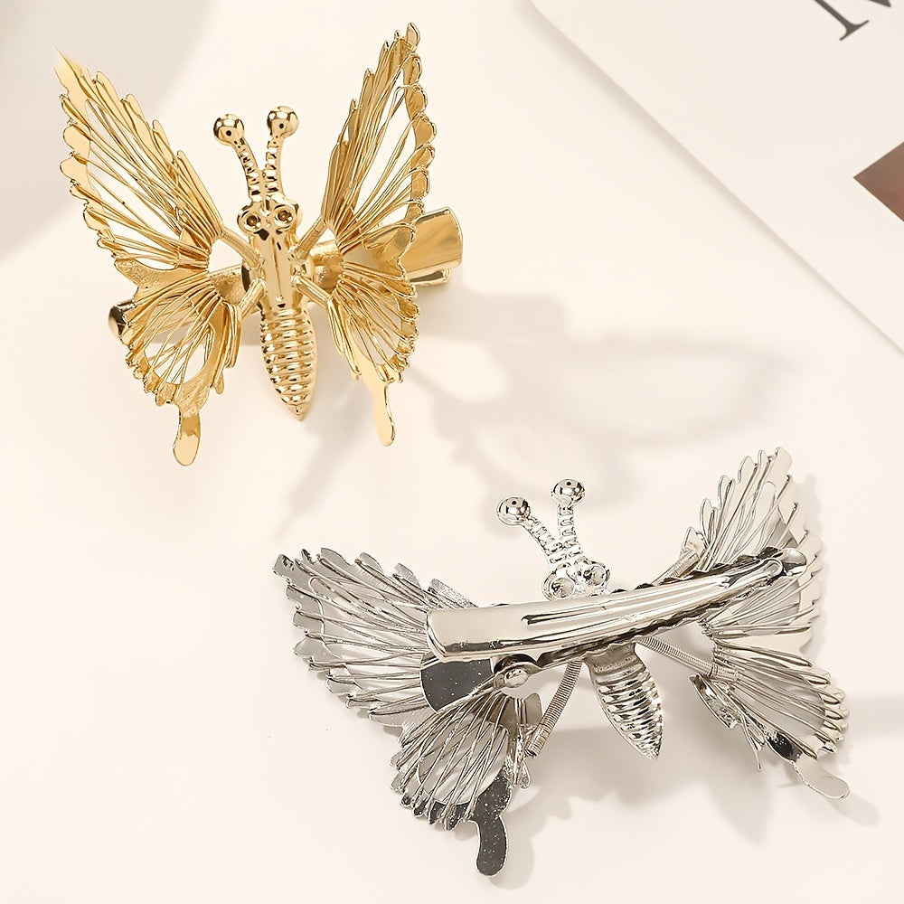 Golden Butterfly Hair Clips 3D Hair Barrettes Clamps Pins Claw Clips