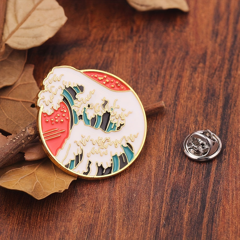 Trendy Cartoon Mountain & Sea Circular Pin for Girls