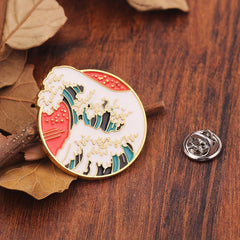 Trendy Cartoon Mountain & Sea Circular Pin for Girls
