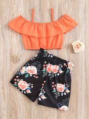 Toddler Girls Cold Shoulder Crop Top & Floral Shorts Set
