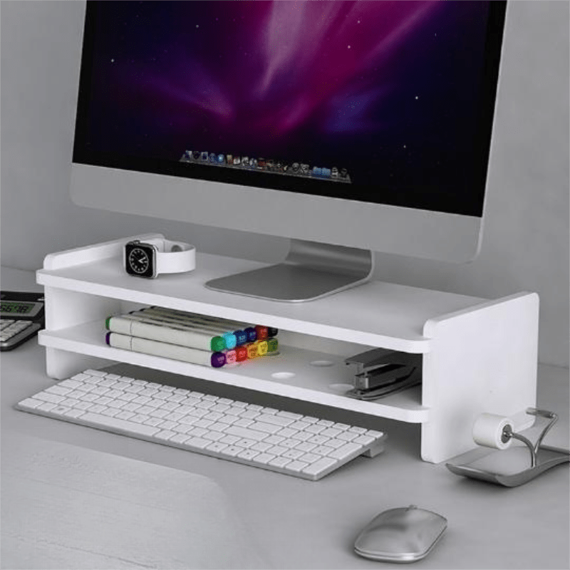 Wooden Computer Stand with Storage Box for Home and Office