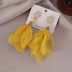Pearl & Chiffon Drop Earrings - Fashionable Jewelry for Women