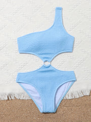 Girls One Piece Swimsuit with One Shoulder Round Ring