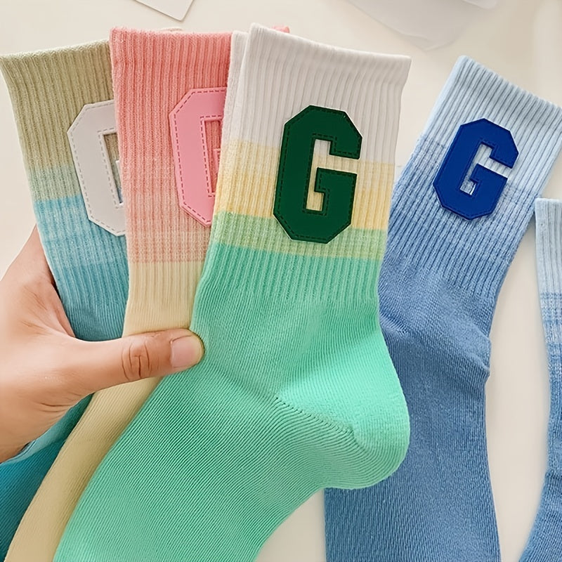 Gradient Ribbed Mid Tube Socks Women's Stockings