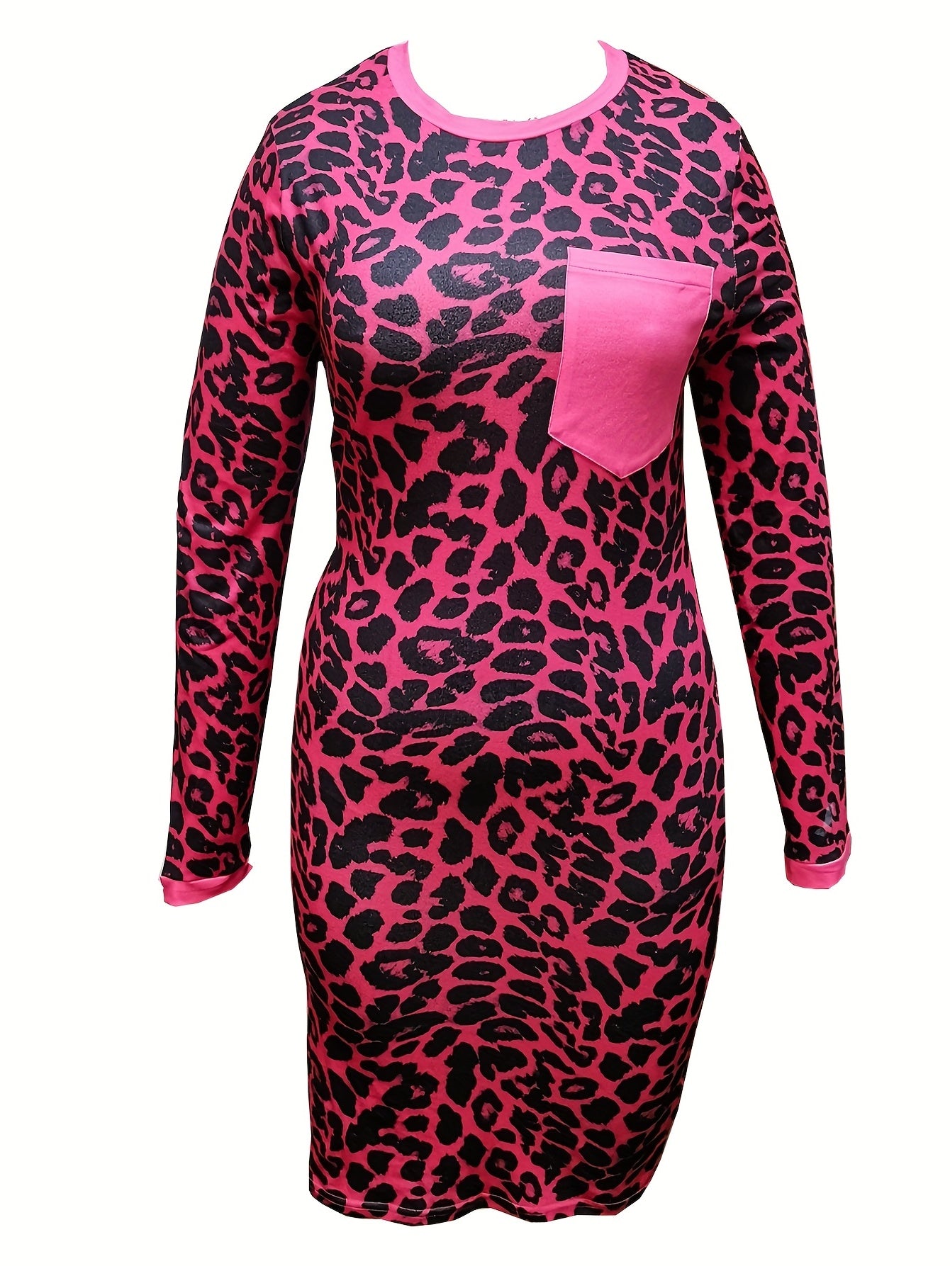  Sexy Leopard Print Long Sleeve Dress With Pockets