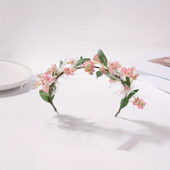 Faux Ostrich Decor Wreath Floral Tiara Headband for Wedding Party Girls