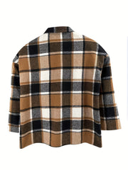  Plaid Print Long Sleeve Button Up Blouse