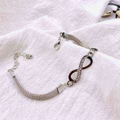 Silver Rhinestone Infinite Bracelet 8 Number Cross Pendant Charm Bangle
