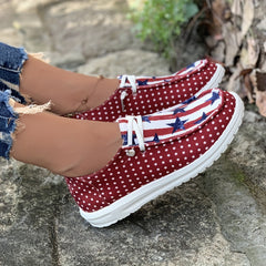 Women's Star & Striped Print Canvas Shoes Casual Lace Up Outdoor Sneakers