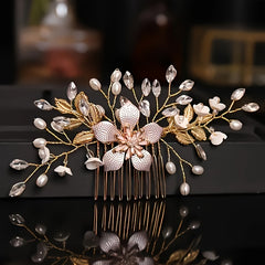Bride Wedding Hair Comb Faux Pearl Bridal Side Comb Rhinestone Flower