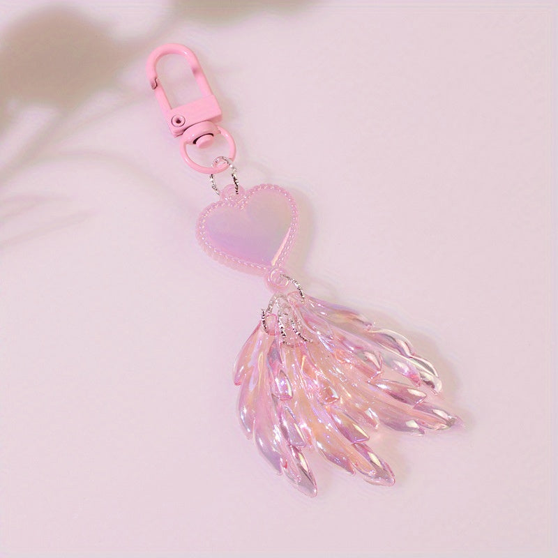 Y2K Faux Pearl Feather Shape Keychain Pendant Sweet Key Ring Bag Accessories