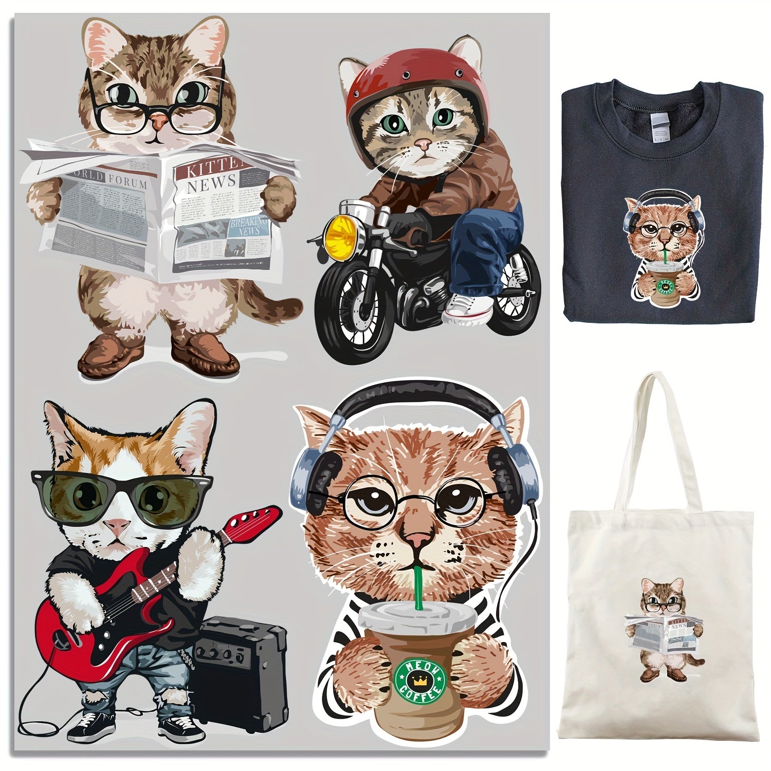 4pcs Cat Iron Stickers Heat Transfer Sublimation DIY Shirt Jeans Hat Decoration