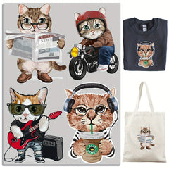 4pcs Cat Iron Stickers Heat Transfer Sublimation DIY Shirt Jeans Hat Decoration