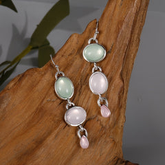 Moonstone Drop Dangle Earrings Pink Stone Wedding Engagement