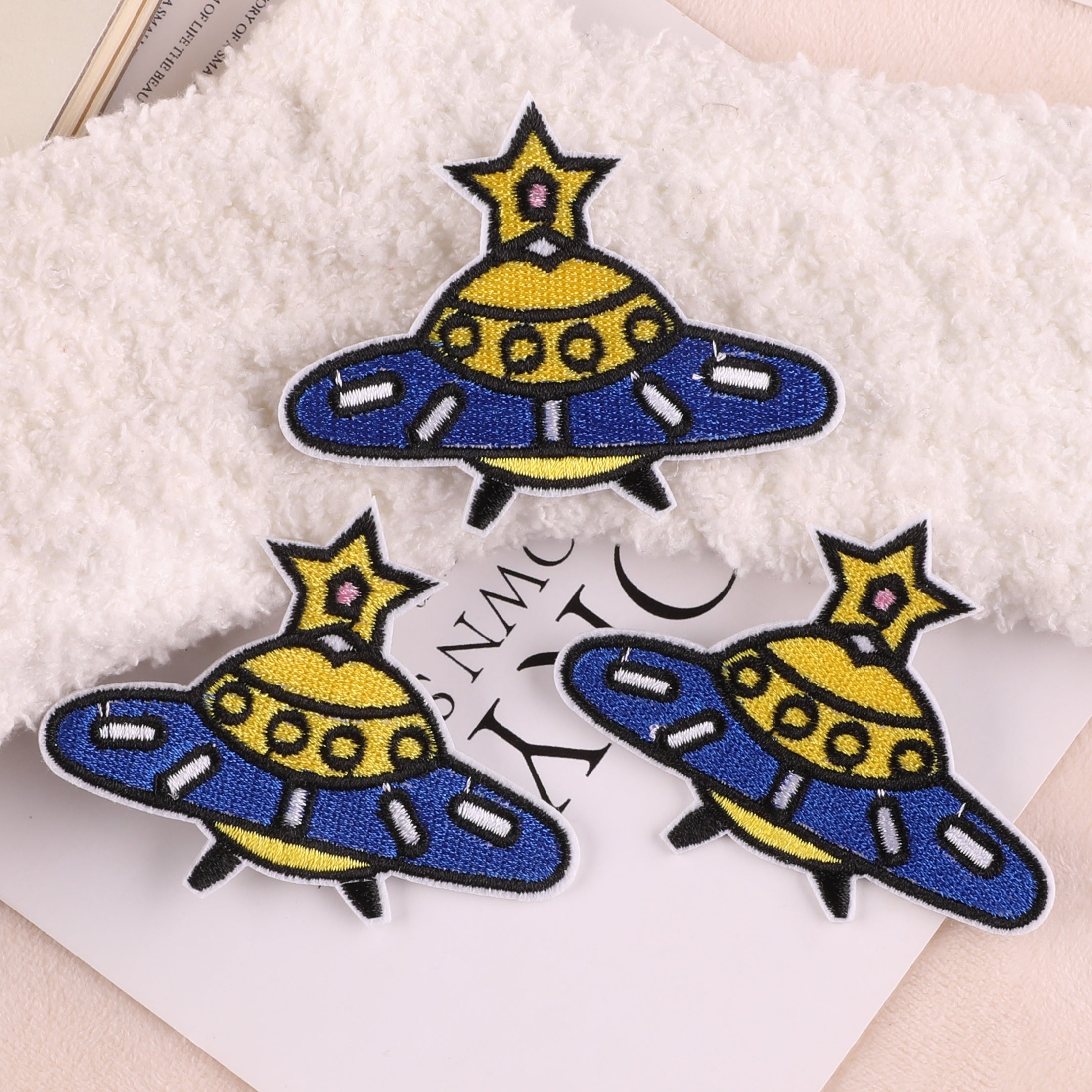 3pcs Alien Spaceship Embroidery Patches Iron on Cloth Stickers For Girls