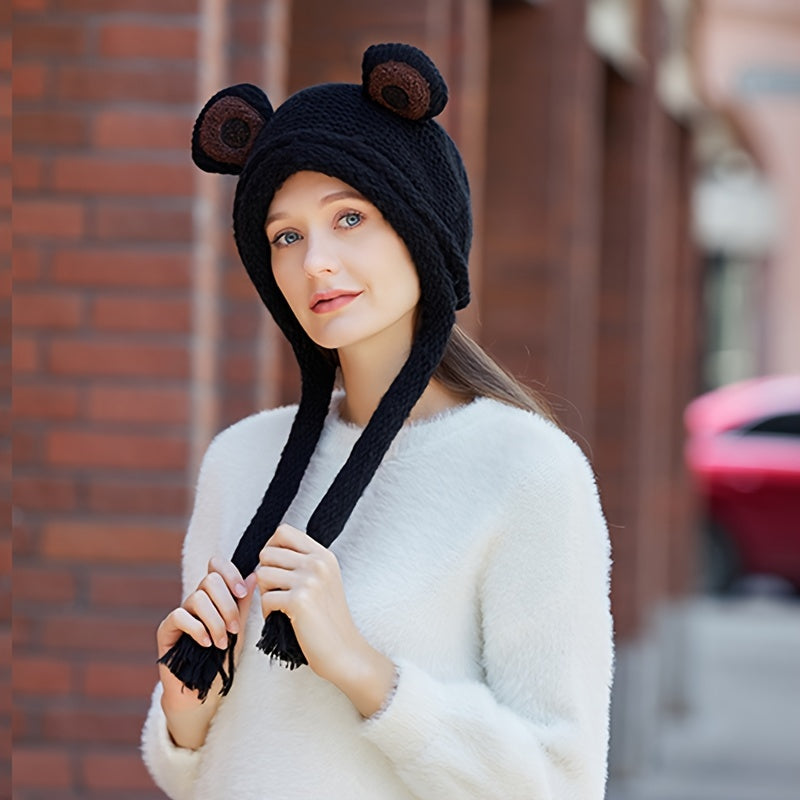 Winter Warm Hat Fleece Ear Hat With Tassel