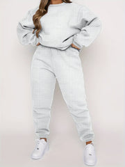Plus Size Checkered Crew Neck Pullover & Joggers Set