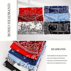 Boho Style Print Headband Yoga Sports Sweatband Turban