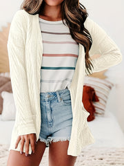  Casual Cardigan Solid Cable Long Sleeve Open Front