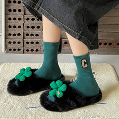 Crew Socks Comfortable Breathable 3D Textured Solid Socks Women's Stockings