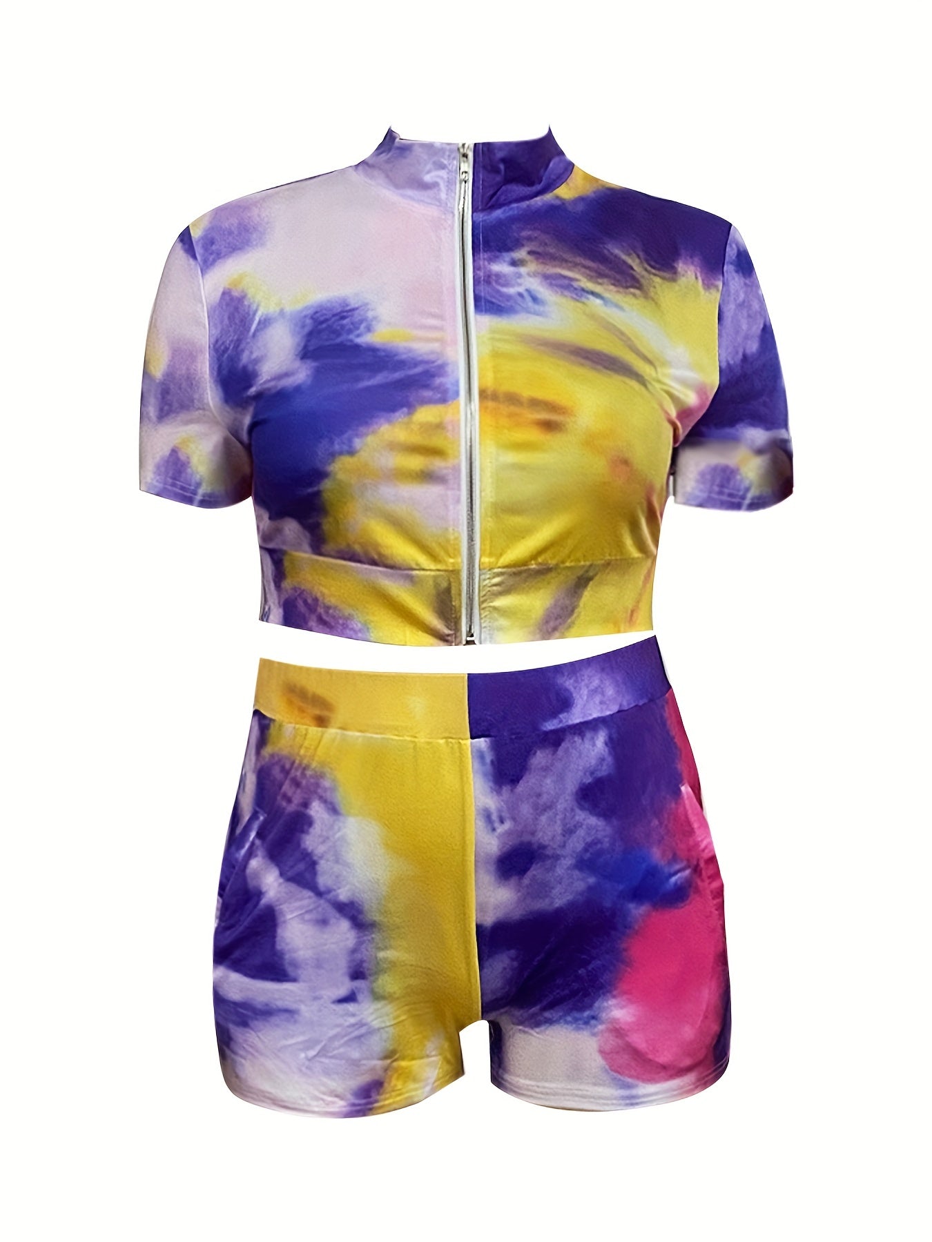  Tie Dye Crop Top & Shorts Set - Sexy Outfit