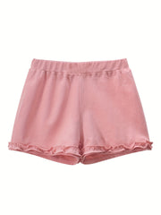 Toddler Girls Lace Trim Bow Front Elastic Waist Cotton Casual Shorts